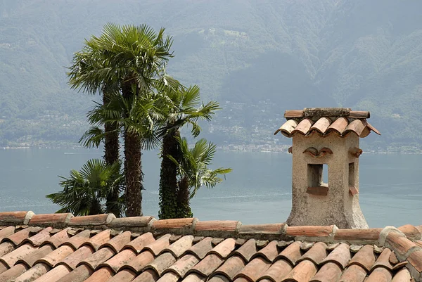 Tyčí Nad Porto Ronco Jezeře Maggiore — Stock fotografie