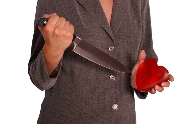 Woman Holding Knife Heart — Stock Photo, Image