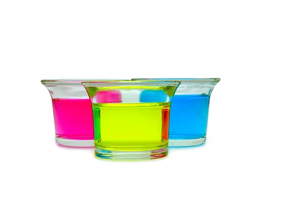 Lichid Colorat Borcan Sticlă Fundal Alb — Fotografie, imagine de stoc