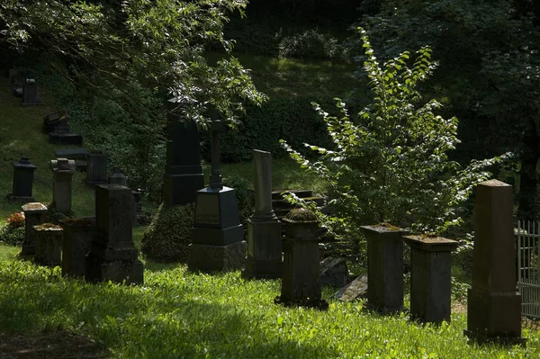 Cemitério Pedras Graves Grama Verde — Fotografia de Stock