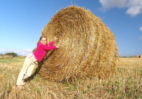 Flicka Ett Fält Med Hel Del — Stockfoto