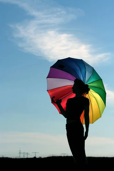 Kvinna Med Paraply Himlen — Stockfoto