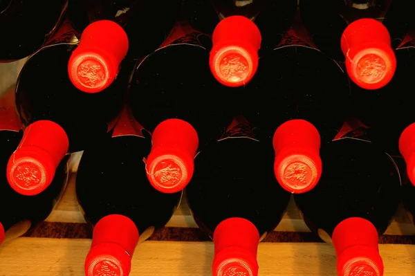 地下室では様々な種類のワインが — ストック写真