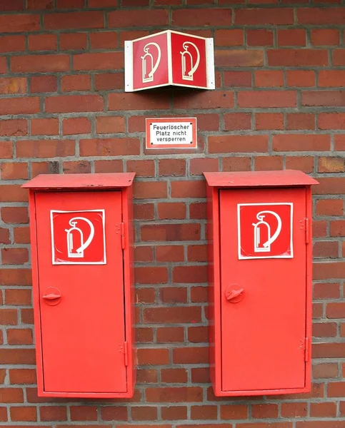 Red White Box Fire Sign Wall — Stock Photo, Image