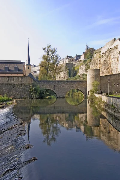 Widok Alzette Części Fortyfikacji Luxembourg — Zdjęcie stockowe