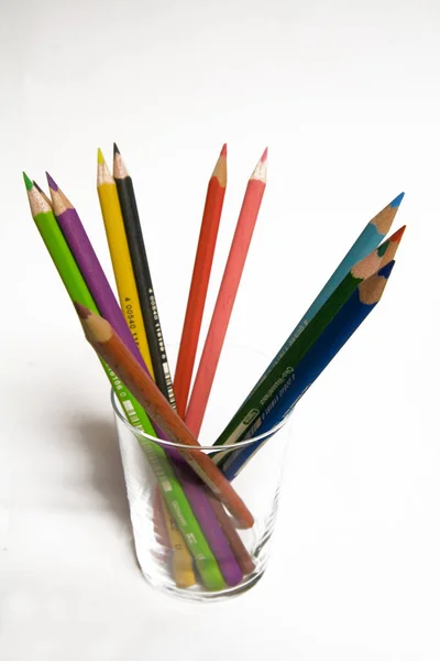 Dřevěné Barevné Tužky Výtvarné Kancelářské Potřeby — Stock fotografie