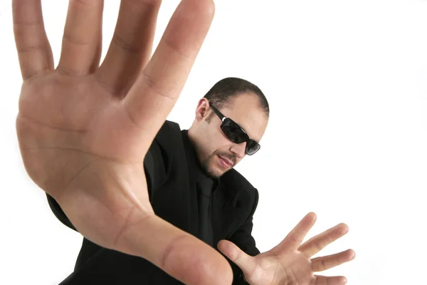 Muž Černé Košili Brýlemi Kravatou — Stock fotografie