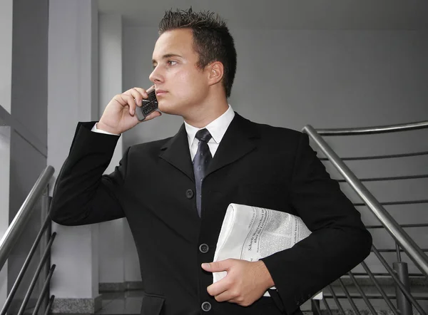 Empresário Falando Telefone Celular Negócios Trabalho — Fotografia de Stock