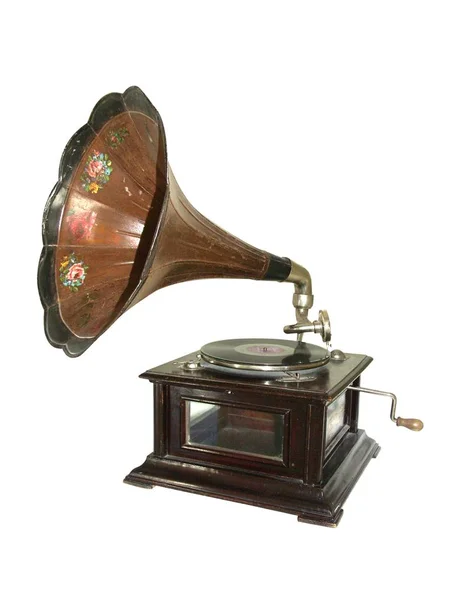 Vieux Gramophone Vintage Isolé Sur Fond Blanc — Photo