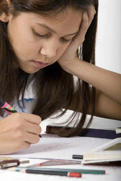 Preteen Girl Homework — Stock Photo, Image