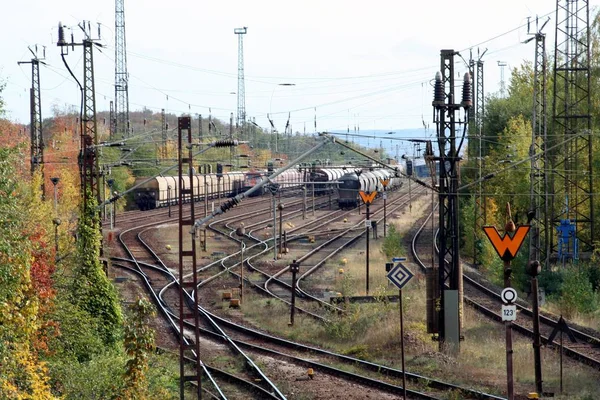 Pátio Classificação Com Ferrovias Trens — Fotografia de Stock