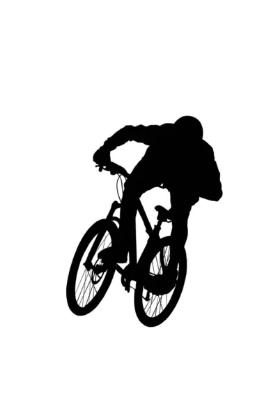 骑着一辆白色背景的自行车的男人的轮廓 — 图库照片