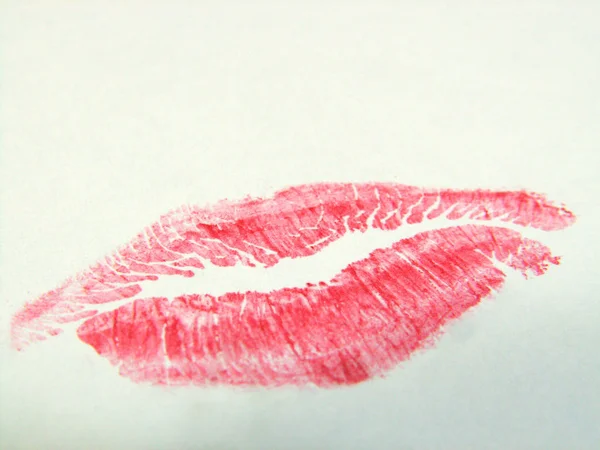 Lippen Mit Rosa Lippenstift Auf Weißem Hintergrund — Stockfoto