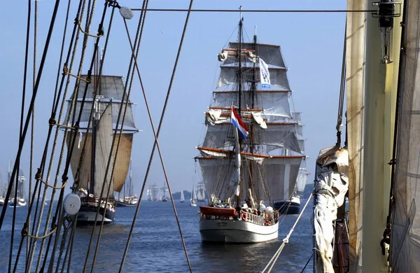 Uma Vista Navio Vela Porto Barcelona — Fotografia de Stock