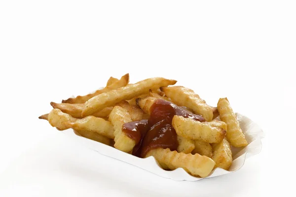 Schüssel Mit Pommes Und Ketchup — Stockfoto