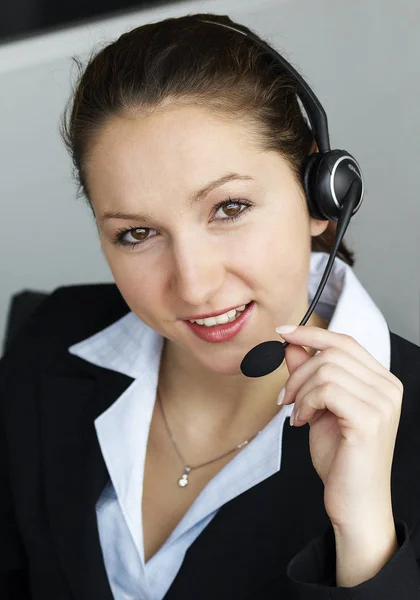 Portrait Smiling Customer Service Agent Headset — Stock Photo, Image