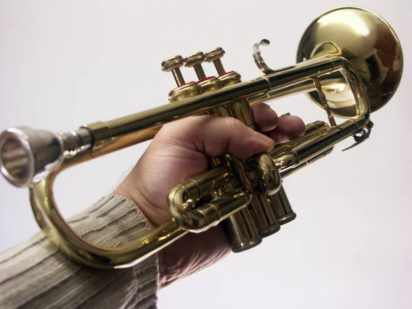 Bir Trompetle Saksafon Tutan Bir — Stok fotoğraf