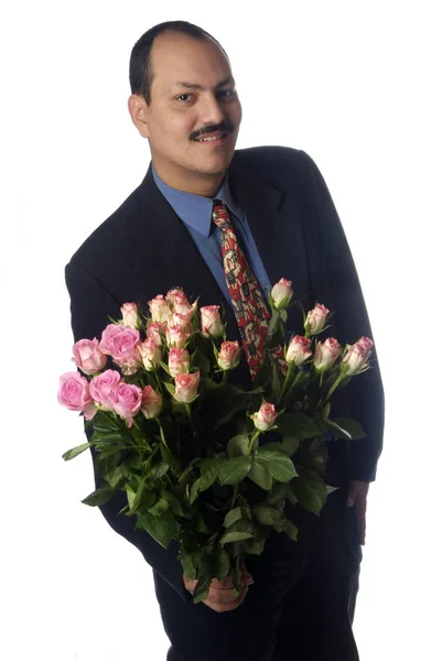 Uomo Con Una Rosa — Foto Stock