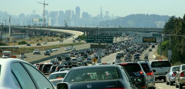 always the same,the traffic jams for miles on many tracks before the oakland bay bridge to san francisco. clipart