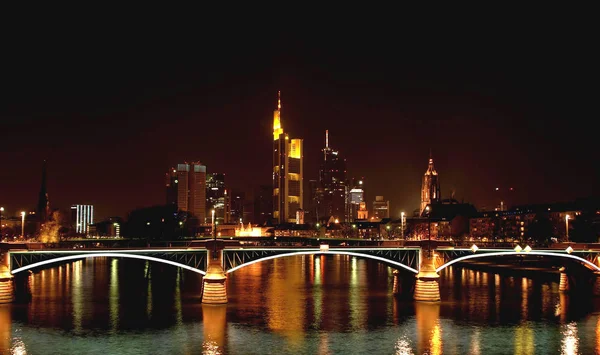 Frankfurtský Hlavní Noci — Stock fotografie