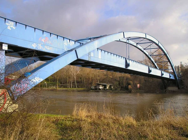 Bridge Crosses Saale Suitable Persons Vehicles Only Pipeline — стоковое фото