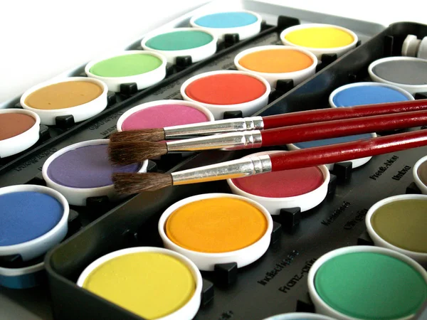 Acuarelas Caja Colores Arte —  Fotos de Stock