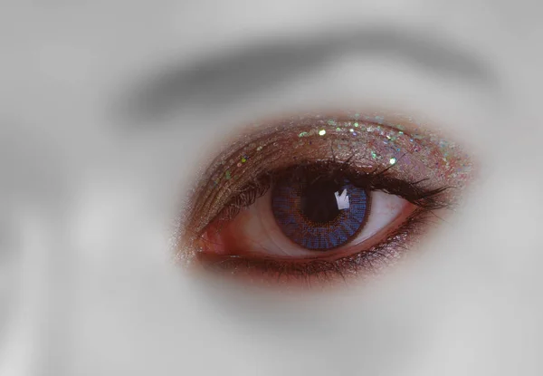 Detail Shot Glittering Eye Painted — Stock Photo, Image