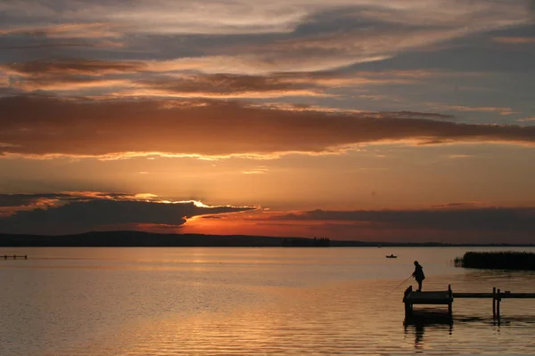 Puesta Sol Lago — Foto de Stock