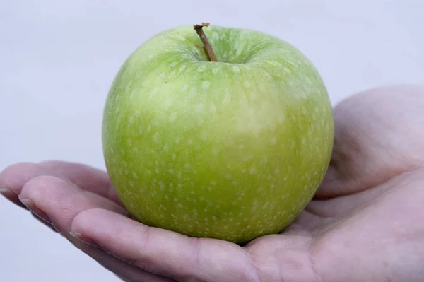 Grönt Äpple Handen — Stockfoto