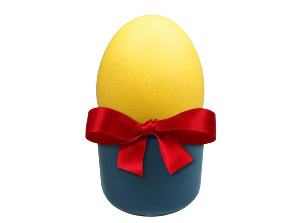 Yellow Egg Red Bow — Stock Photo, Image