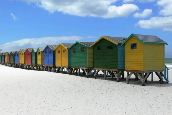 Row Colorful Wooden Huts Beach Royalty Free Stock Photos