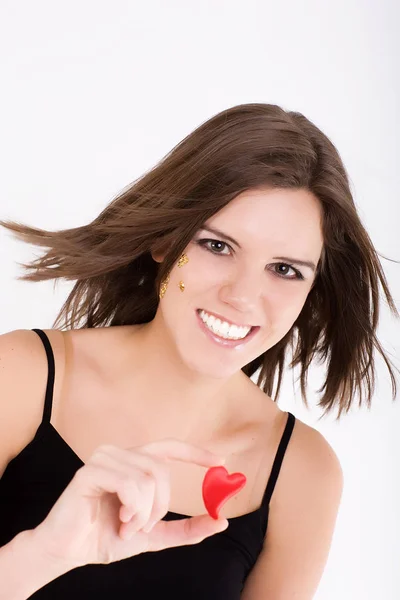 Young Woman Showing Little Hearts — Stock Photo, Image