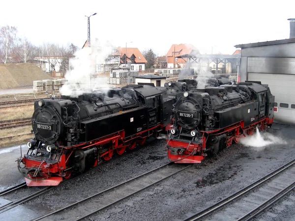 Locomotivas Vapor Antes Rotunda Wernigerode — Fotografia de Stock