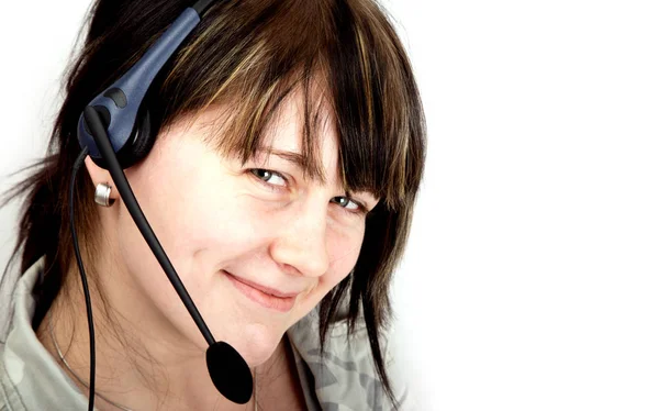 Portrait Young Woman Headset — Stock Photo, Image