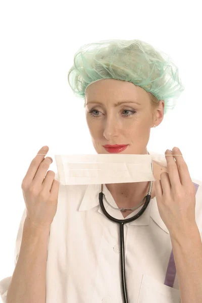 Enfermeira Com Máscara Cirúrgica — Fotografia de Stock