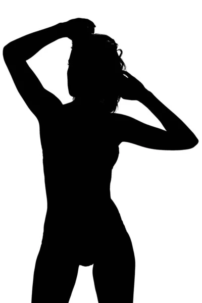 Mujer Silueta Con Pelo Negro Cara Sobre Fondo Blanco — Foto de Stock