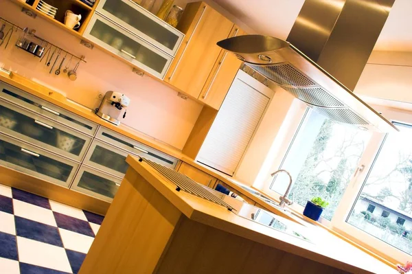 Cocina Moderna Interior Con Chimenea — Foto de Stock