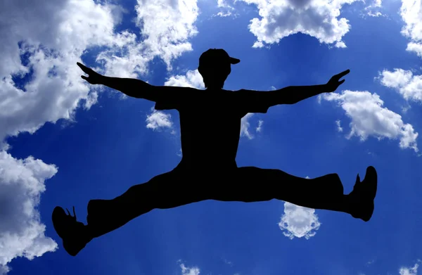 Silueta Hombre Saltando Cielo — Foto de Stock