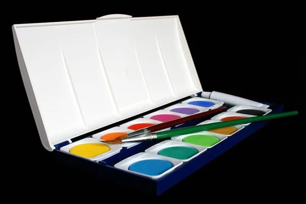 Acuarelas Caja Colores Arte —  Fotos de Stock