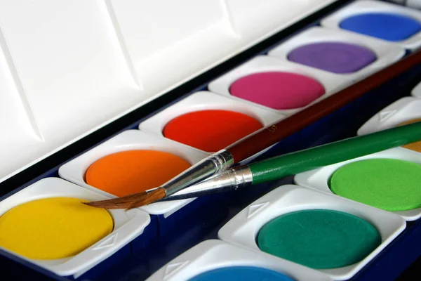 Acuarelas Caja Colores Arte — Foto de Stock