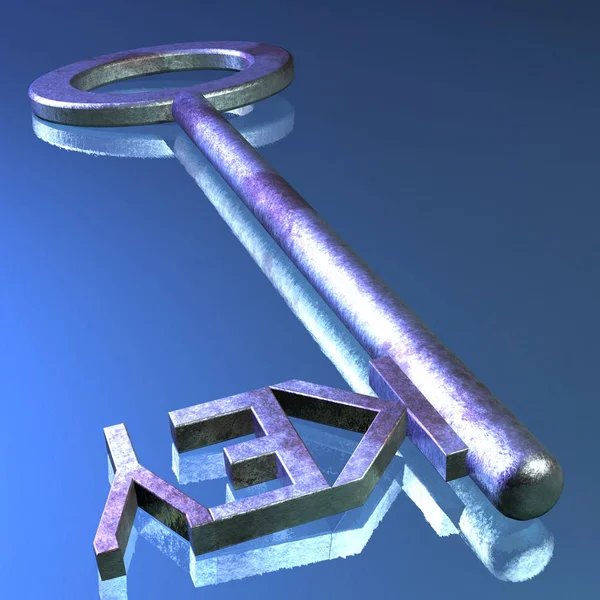 Rendering Eines Schlüssels Mit Schlüsselloch — Stockfoto