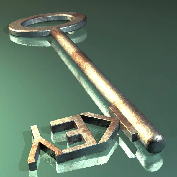 3D渲染钥匙和锤子 — 图库照片