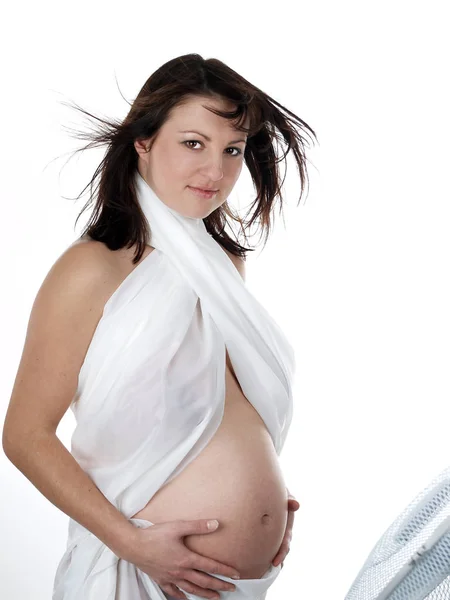 Mujer Embarazada Con Fondo Blanco — Foto de Stock