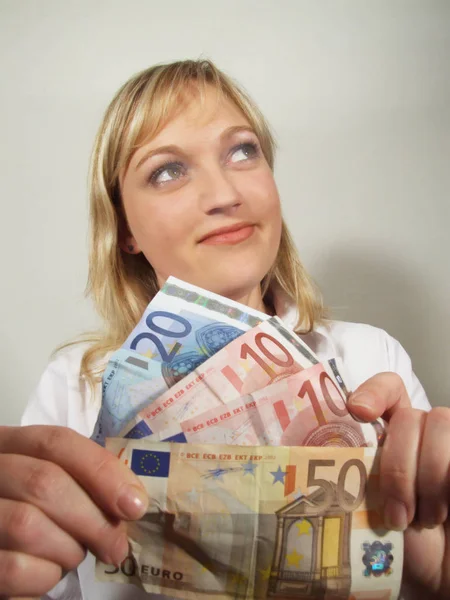 young woman with money