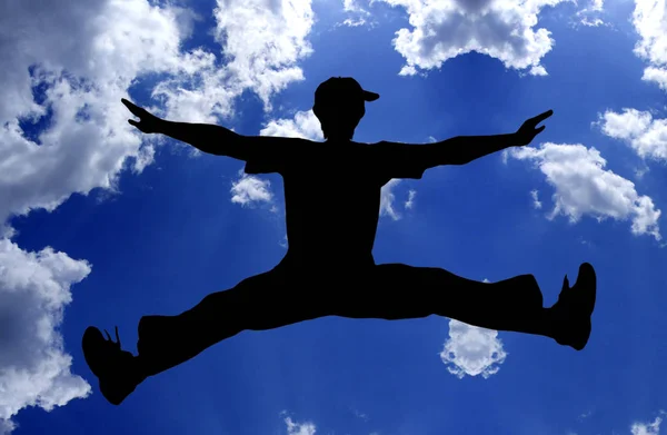 Silhouette Man Jumping Sky — Stock Photo, Image
