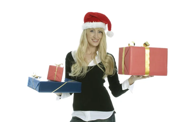 Young Woman Stocking Cap Gifts — 스톡 사진