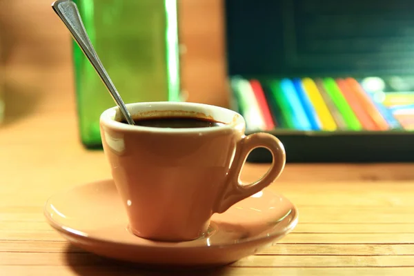 Taza Café Sobre Mesa Madera — Foto de Stock