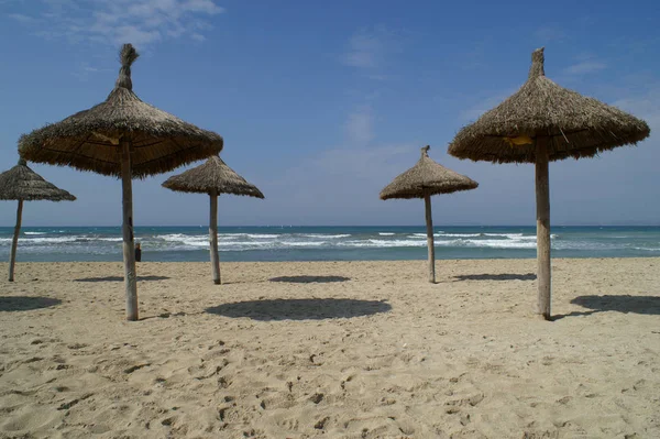 Spiaggia Sabbiosa Con Ombrelloni — Foto Stock