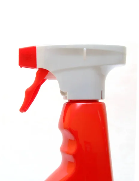 Rode Spray Fles Geïsoleerd Witte Achtergrond — Stockfoto
