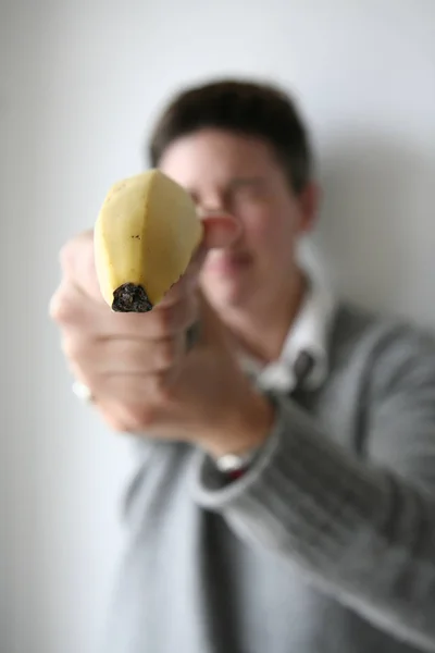 Hombre Que Tiene Una Pieza Manzana — Foto de Stock